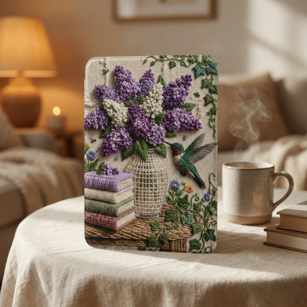 Phone Case Kindle Paperwhite 7" Case | Hummingbird & Lilac Cottagecore | Floral E-Reader Cover for Book Lovers