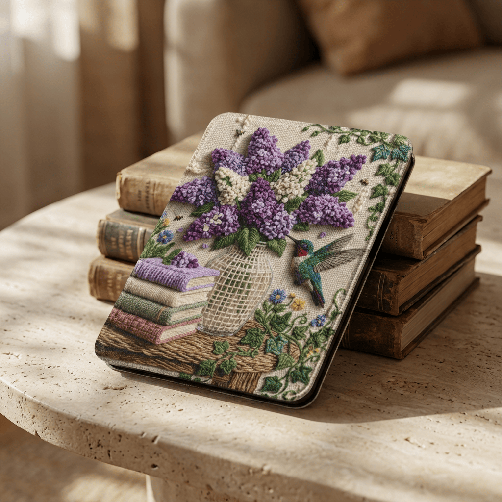Phone Case Kindle Paperwhite 7" Case | Hummingbird & Lilac Cottagecore | Floral E-Reader Cover for Book Lovers